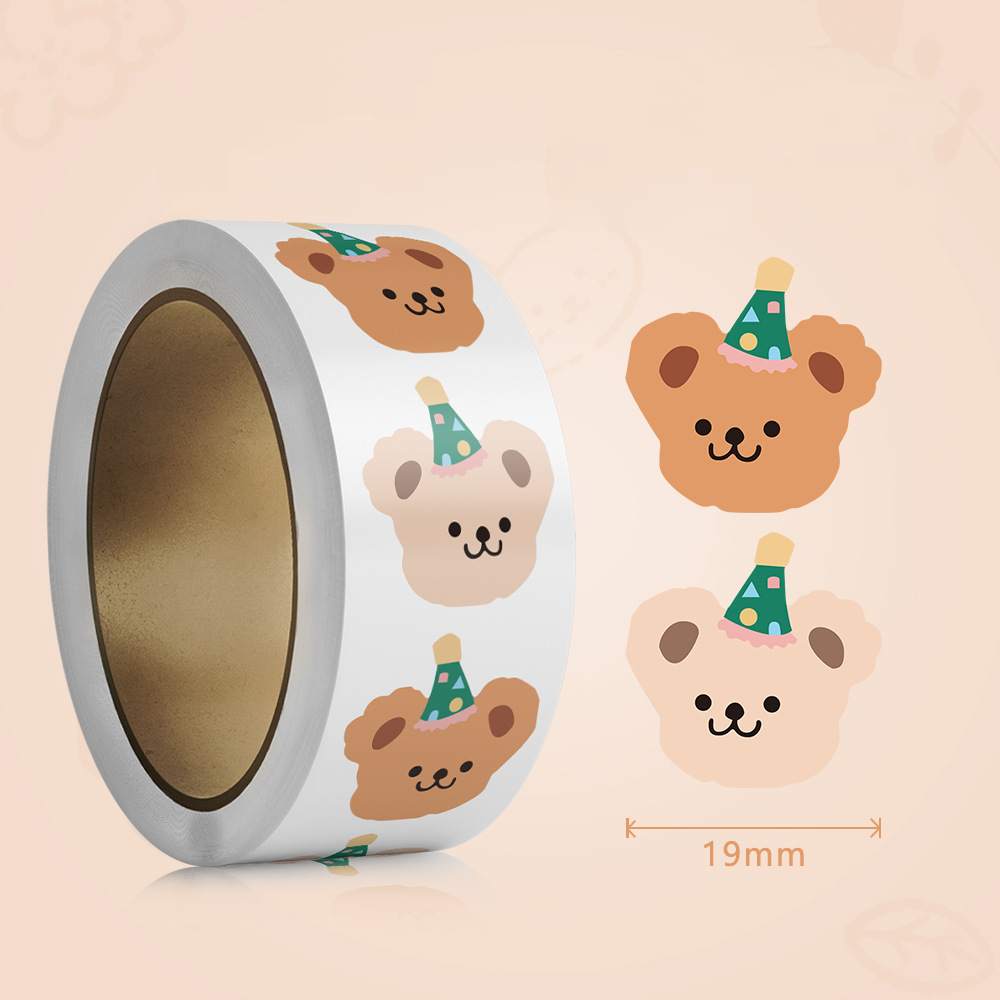 Label Printer Tape - สติกเกอร์หมีน่ารัก 500 ชิ้น ชุดเทปกาวสไตล์เกาหลี INS สำหรับตกแต่งและปิดผนึกบรรจุภัณฑ์