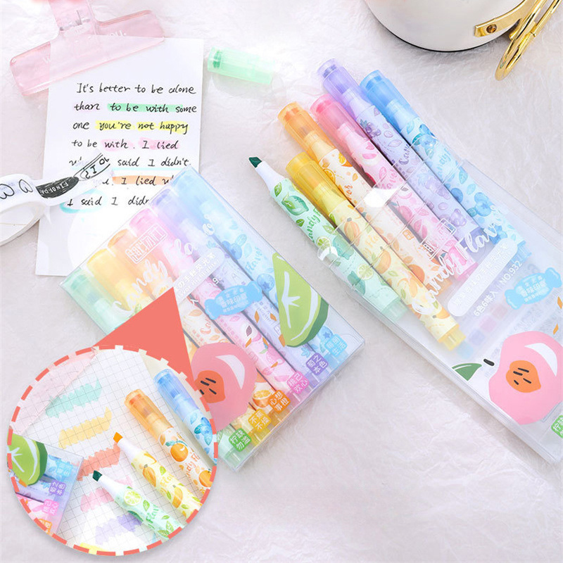 Highlighter Set Pastel - ปากกาเน้นข้อความกลิ่นผลไม้สร้างสรรค์พร้อมแสตมป์สําหรับ DIY Journaling นักเรียนจดบันทึกสําหรับการเน้นและทําเครื่องหมาย