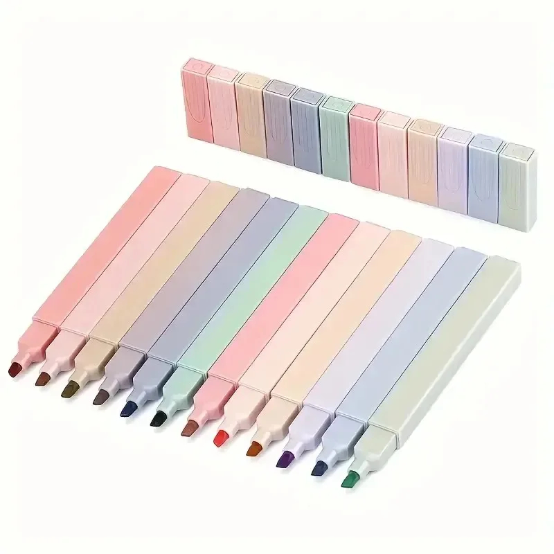 Highlighter Set Pastel - ปากกาเน้นข้อความสีสันสดใส 12 ชิ้น ดีไซน์น่ารัก สีสันหลากหลายแบบสุ่ม ความจุสูง